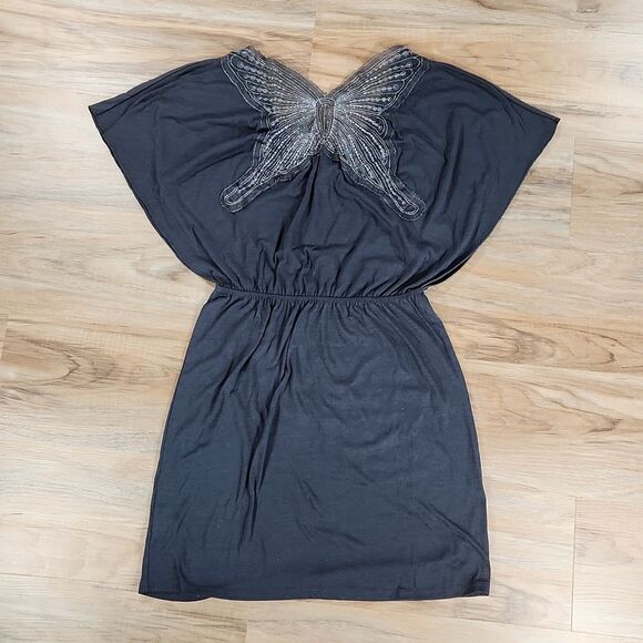 🔹️L8teR Gray Sheer Butterfly Backed Dress Small - Picture 4 of 14